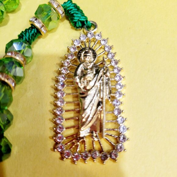 San Judas Tadeo Rosario Necklace crystal beads Rosary Saint Jude 10mm 2 sided - Picture 4 of 12